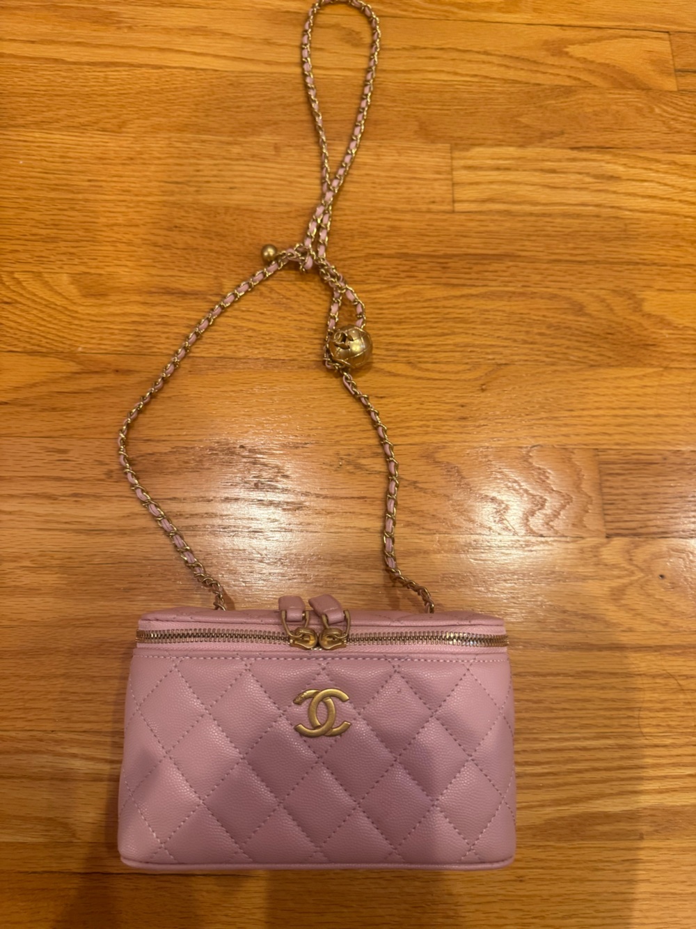 Pink Quilted Leather Crossbody with Gold Chain